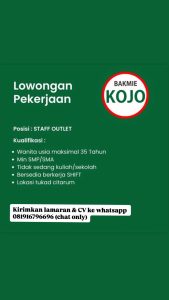 Lowongan Kerja Sebagai Staff Outlet untuk Bakmie Kojo Penempatan di Denpasar