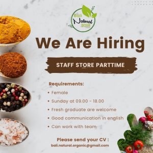 Lowongan Kerja Sebagai Staff Store Part Time untuk Bali Natural Penempatan di Canggu, Badung