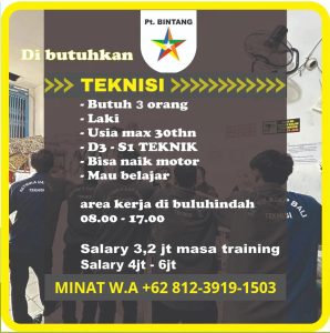 Lowongan Kerja Sebagai Teknisi untuk PT Bintang Penempatan di Denpasar