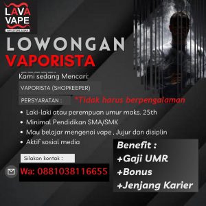 Lowongan Kerja Sebagai Vaporista untuk Lava Vape Penempatan di Kuta, Badung 
