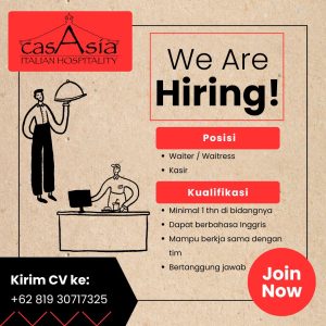 Lowongan Kerja Sebagai Waiter/Waitress, Kasir untuk CasAsia Italian Hospitality Penempatan di Ungasan, Badung