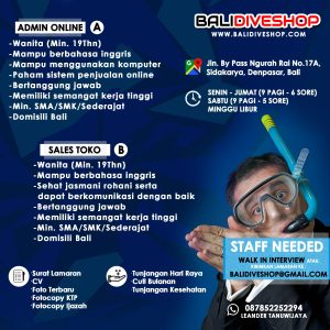 Lowongan Kerja Sebagai Admin Online, Sales Toko untuk Bali Dive Shop Penempatan di Sidakarya, Denpasar