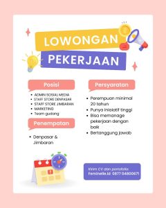 Lowongan Kerja Sebagai Admin Sosial Media, Staff Store, Marketing, Team Gudang untuk FEMINELLE Penempatan di Bali