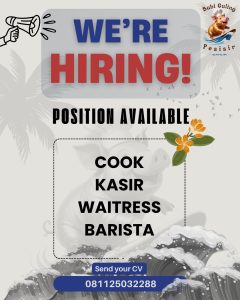Lowongan Kerja Sebagai Cook, Kasir, Waitress, Barista untuk Babi Guling Pesisir Penempatan di Sanur, Denpasar