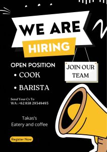 Lowongan Kerja Sebagai Cook dan Barista untuk Taka's Eatery and Coffee Penempatan di Denpasar