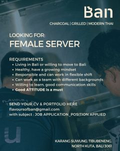 Lowongan Kerja Sebagai Female Server untuk Flavours of BAN Penempatan di Tibubeneng, Badung