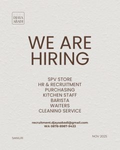 Lowongan Kerja Sebagai SPV Store, HR & Recrutiment, Purchasing, Kitchen Staff, Barista, Dll untuk Kopi Djaya Abadi Penempatan di Sanur, Denpasar