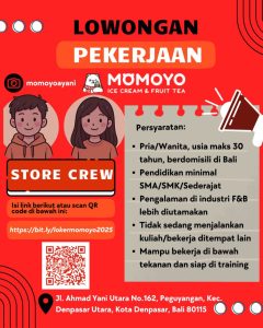 Lowongan Kerja Sebagai Store Crew untuk Momoyo Ayani Penempatan di Denpasar