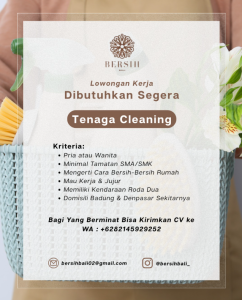 Lowongan Kerja Sebagai Tenaga Cleaning untuk Bersih Bali Penempatan di Bali