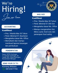 Lowongan Kerja Sebagai Accounting, Ahli Gizi untuk Dapur SPPG Gulingan Penempatan di Mengwi, Badung