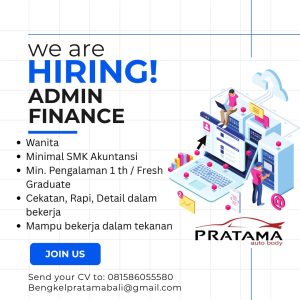 Lowongan Kerja Sebagai Admin Finance untuk Pratama Auto Body Penempatan di Denpasar