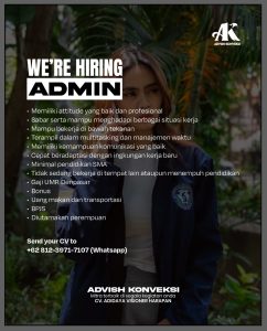 Lowongan Kerja Sebagai Admin untuk Advish Konveksi Penempatan di Denpasar