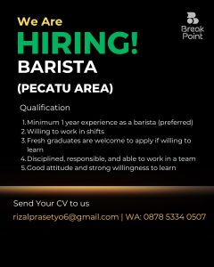 Lowongan Kerja Sebagai Barista untuk Break Point Penempatan di Pecatu, Badung