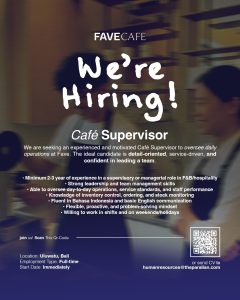 Lowongan Kerja Sebagai Cafe Supervisor untuk FAVE Cafe Penempatan di Uluwatu, Badung