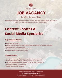 Lowongan Kerja Sebagai Content Creator dan Social Media Specialist untuk MAHAPRANA Penempatan di Denpasar