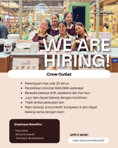 Lowongan Kerja Sebagai Full Time Crew Outlet untuk Life At Orlena Penempatan di Denpasar