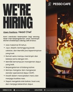 Lowongan Kerja Sebagai Head Chef untuk Pesso Cafe Penempatan di Sanur, Denpasar