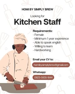 Lowongan Kerja Sebagai Kitchen untuk Homi By Simply Brew Penempatan di Padangsambian, Denpasar