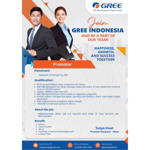 Lowongan Kerja Sebagai Promotor, Sales & Marketing, Driver, Cleaning Service untuk Gree Indonesia Penempatan di Bali