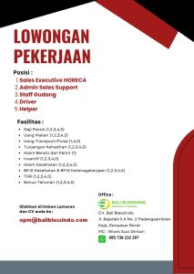 Lowongan Kerja Sebagai Sales Executive HORECA, Admin Sales Support, Staff Gudang, Driver, Helper  untuk Bali Blessindo Penempatan di Padangsambian, Denpasar