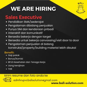 Lowongan Kerja Sebagai Sales Executive untuk Bali Solution Penempatan di Denpasar