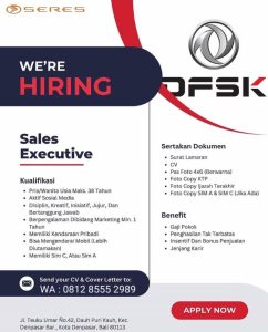 Lowongan Kerja Sebagai Sales Executive untuk PT. Bevos Auto Mandiri DFSK Bali (SERES) Penempatan di Denpasar