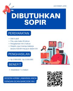 Lowongan Kerja Sebagai Sopir untuk UD. Fanny Jaya Penempatan di Denpasar 