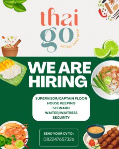 Lowongan Kerja Sebagai Supervisor / Captain Floor, Housekeeping, Steward, Waiter/Waitress, Security untuk Thai Go Penempatan di Legian, Badung