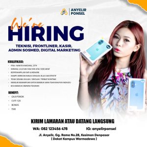 Lowongan Kerja Sebagai Teknisi, Frontliner, Kasir, Admin Sosmed, Digital Marketing untuk Anyelir Ponsel Penempatan di Kesiman, Denpasar
