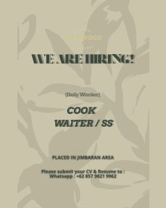 Lowongan Kerja Sebagai Daily Worker (DW) Cook dan Waiter/ss untuk Chatwood Bali Penempatan di Jimbaran, Badung