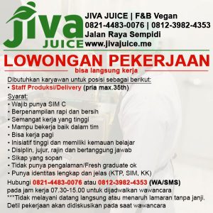 Lowongan Kerja Sebagai Driver/Staff Delivery untuk Jiva Juice Penempatan di Sempidi, Badung