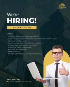Lowongan Kerja Sebagai Junior Accounting, Tax Staff, Senior Accounting, Admin Accounting untuk Golden Oak Penempatan di Denpasar