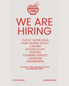 Lowongan Kerja Sebagai Outlet Spv, Purchasing Outlet, Cashier, Kitchen Staff, Waiters, Cleaning Service, Gardener, Engineering untuk Bakmie Kyu8 Penempatan di Ubung, Denpasar
