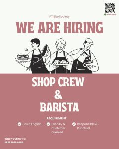Lowongan Kerja Sebagai Shop Crew dan Barista untuk PT. Bite Society Penempatan di Canggu, Badung