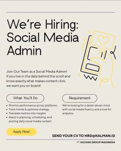 Lowongan Kerja Sebagai Social Media Admin, Graphic Designer, Content Creator untuk PT Kalman Group Indonesia Penempatan di Denpasar