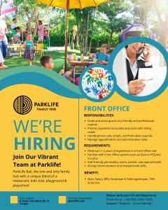 Lowongan Kerja Sebagai Front Office, Commis, Kids Club, DW Kitchen untuk Park Life Family Hub Penempatan di Canggu, Badung