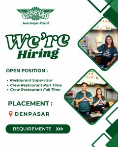 Lowongan Kerja Sebagai Restaurant Supervisor, Crew Restaurant Part Time / Full Time untuk Wing Stop Penempatan di Denpasar