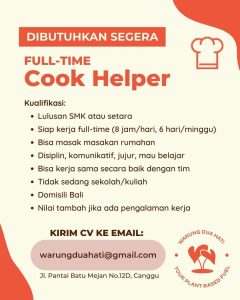 Lowongan Kerja Cook Helper untuk Warung Dua Hati