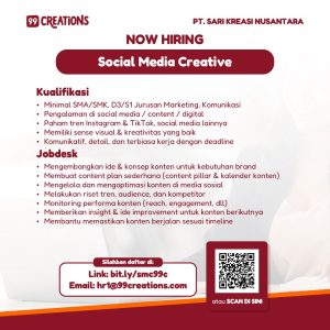 Lowongan Kerja Social Media Creative dan Content Creator untuk 99Creations
