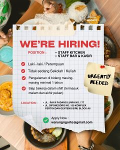 Lowongan Kerja Staff Kitchen, Staff Bar dan Kasir untuk Warung Ngorte
