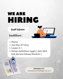 Lowongan Staff Admin untuk Mitra Fashion di Bali