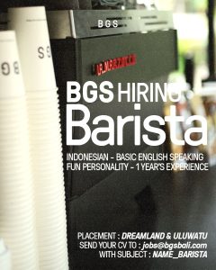Lowongan Kerja Sebagai Barista untuk PT Bali General Supply (BGS Bali) Penempatan di Badung