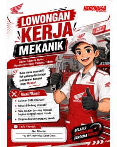 Lowongan Kerja Sebagai Mekanik Motor Honda untuk Honda Heronusa Cabang Tuban Penempatan di Badung