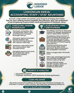 Lowongan Kerja Sebagai Accounting Staff / Staff Akuntansi untuk Komodo Lodge Penempatan di Sanur, Denpasar