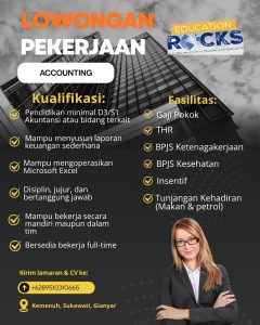 Lowongan Kerja Sebagai Accounting untuk Education Rocks Penempatan di Sukawati, Gianyar