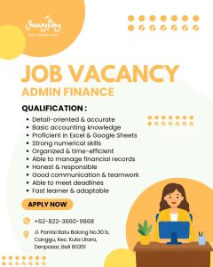 Lowongan Kerja Sebagai Admin Finance dan Warehouse Admin untuk Sunny Day Penempatan di Badung