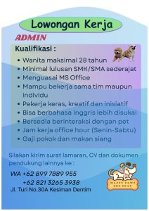Lowongan Kerja Sebagai Admin untuk Happy Paws Dog Stay Penempatan di Denpasar