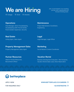 Lowongan Kerja Sebagai Area Manager, Senior Housekeeping, Housekeeping Staff, Pool & Garden, Dll untuk Betterplace Penempatan di Bali