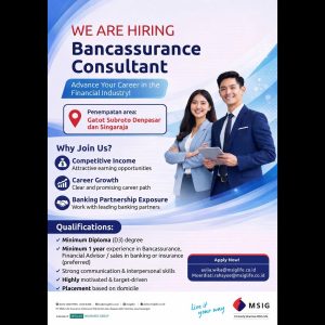 Lowongan Kerja Sebagai Bancassurance Consultant untuk PT MSIG Penempatan di Bali