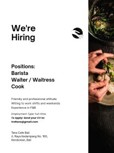 Lowongan Kerja Sebagai Barista, Cook, Waiter/ss untuk Tana Cafe Bali Penempatan di Kerobokan, Badung